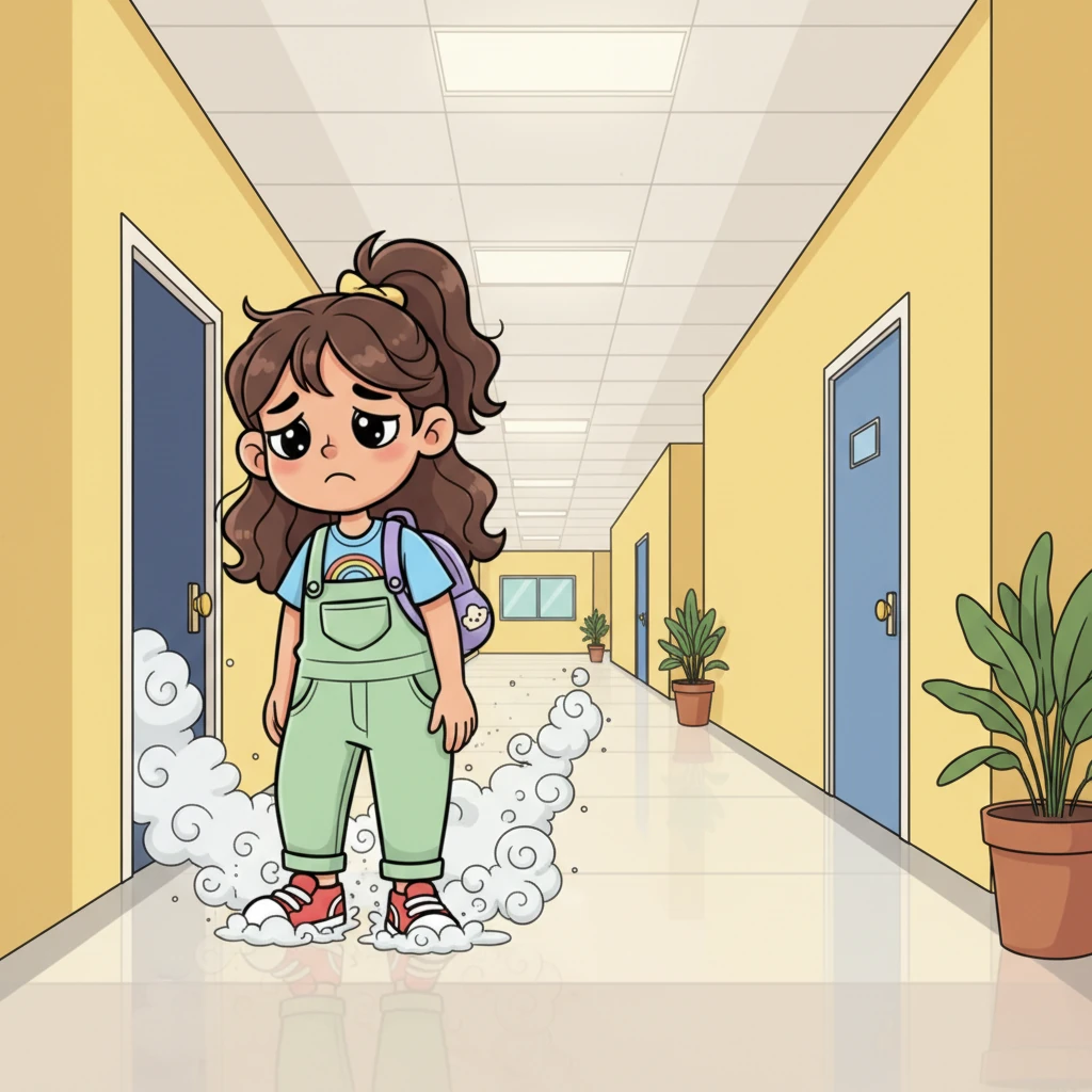 The meeting is over, and Leo emerges from the office, looking utterly deflated. Their once vibrant clothes seem a shade duller, and they drag their feet, leaving a trail of imaginary gray clouds behind them as they shuffle down the brightly lit office hallway.