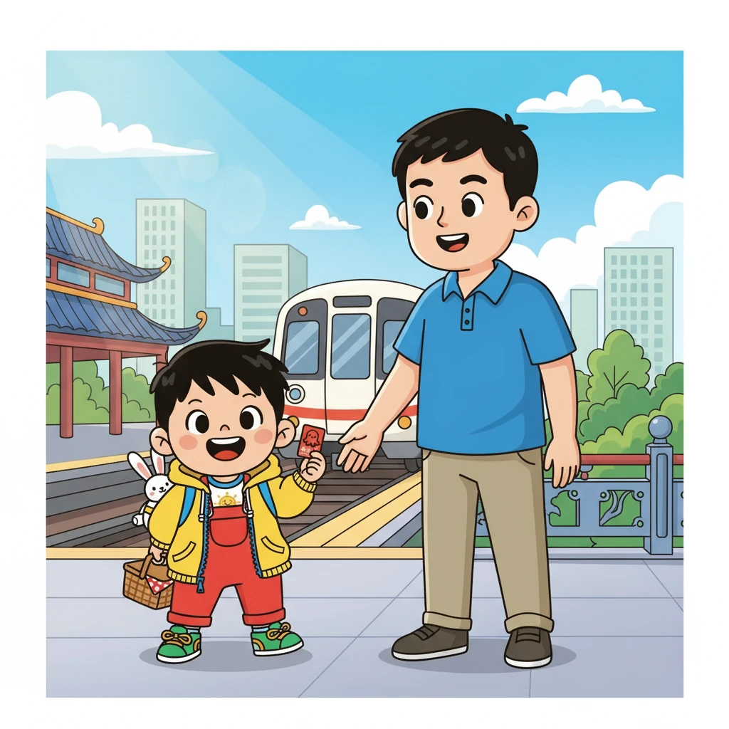 在一个阳光明媚的早晨，小明开心地和爸爸计划着去公园玩。他们决定乘坐地铁，因为这样可以更快地到达目的地。小明的心里充满了期待，想象着公园里的一切。