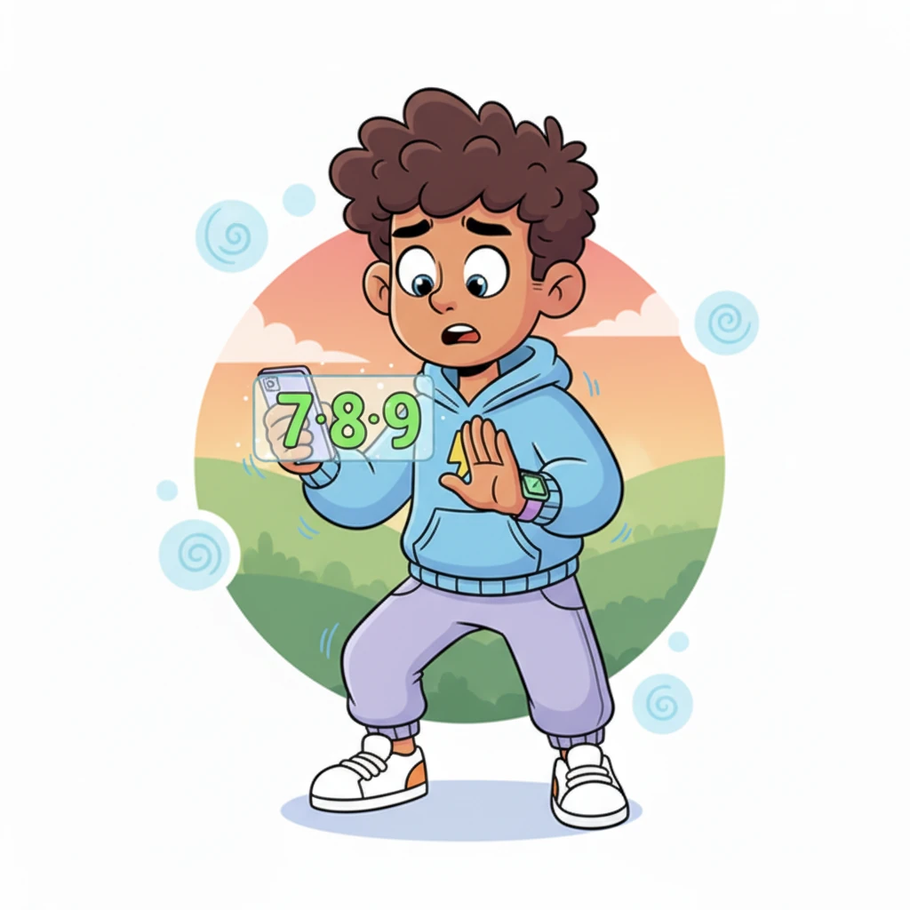 The steps counter begins to climb, slowly and deliberately: 7… 8… 9… Liam’s eyes widen with each number, and a tiny shiver runs down his spine. He whispers a nervous, hopeful 'Stop' to his phone, his voice barely a squeak.