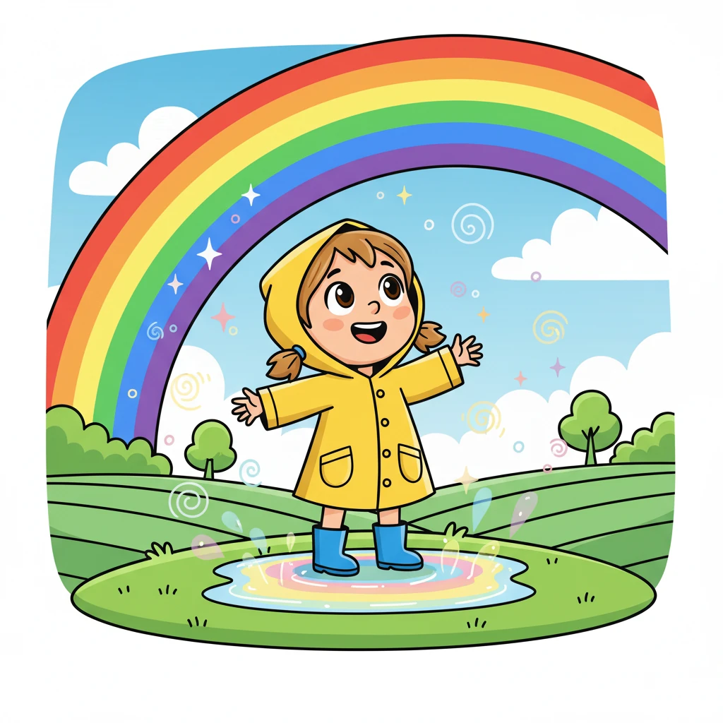 Quando abriu os olhos, Lila se viu em um lugar mágico. O chão brilhava como cristal e o ar tinha o cheiro fresco da chuva, um reino de cores.