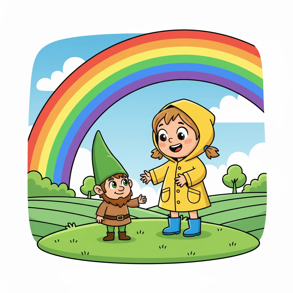 Um pequeno duende com um chapéu pontudo e olhos esmeralda apareceu. Ele se apresentou como Finn, o guardião do arco-íris, e revelou que Lila havia encontrado o caminho para o seu reino.