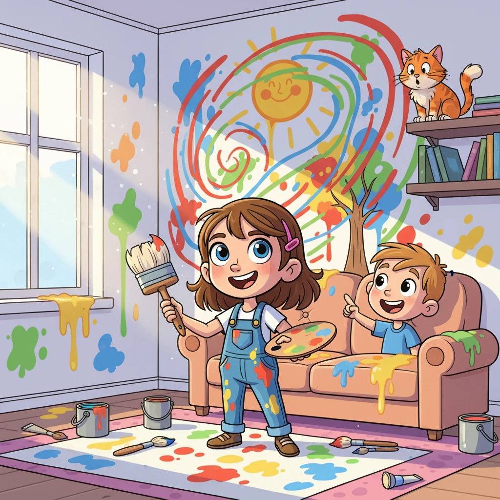 With a big paintbrush in hand and a rainbow of paints at her disposal, Misk began her masterpiece. Swirls of red, blue, and green danced across the wall. Her brother, Ali, giggled as he watched her work.