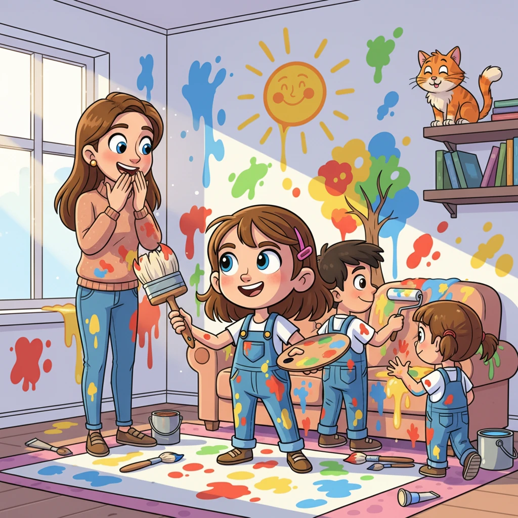 Their mom walked in, surprised by the colorful transformation. Instead of being upset, she smiled. She knew how much Misk, Ali, and Meriem loved to express themselves.