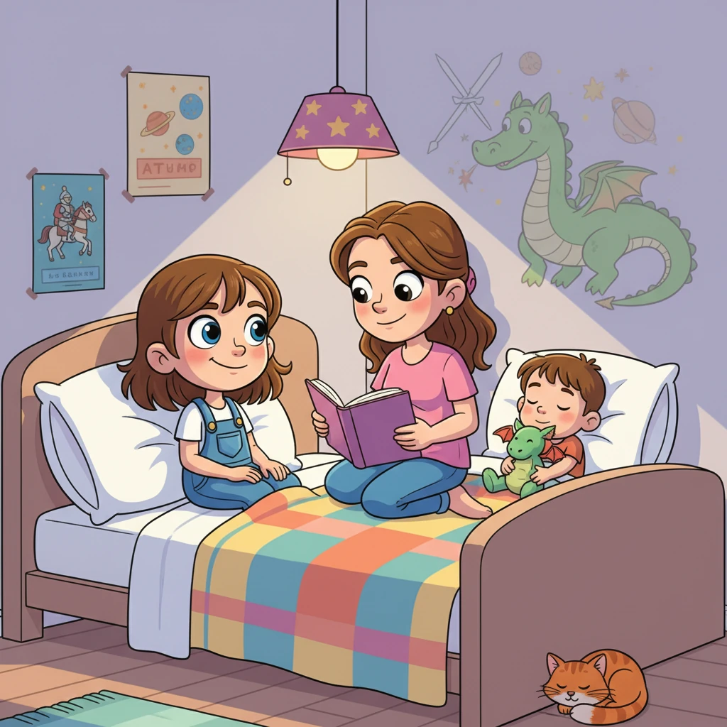 Mom read them a bedtime story about brave knights and magical dragons. The children listened, their eyes growing heavy with sleep, dreaming of more exciting adventures.