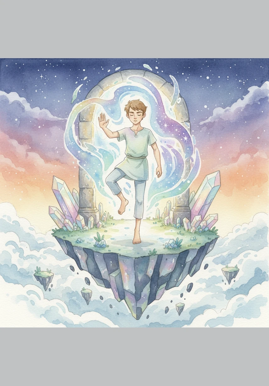 Stepping through the portal, Oliver found himself standing on a floating island made of giant, iridescent crystals. Below him, a sea of clouds changed colors with every breath he took.