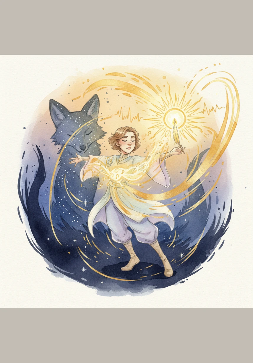 Oliver closed his eyes and thought of all the laughter and music he had ever known, pouring that energy into the golden quill. He drew a brilliant sun that radiated warmth and sound, pushing the shadows back into the void.