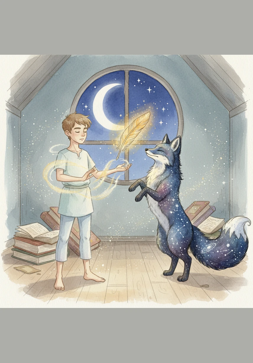 With a final wag of its tail, the starlight fox guided Oliver back through the portal and into his quiet attic. He closed the book, knowing that its magic would always be waiting whenever he chose to dream.