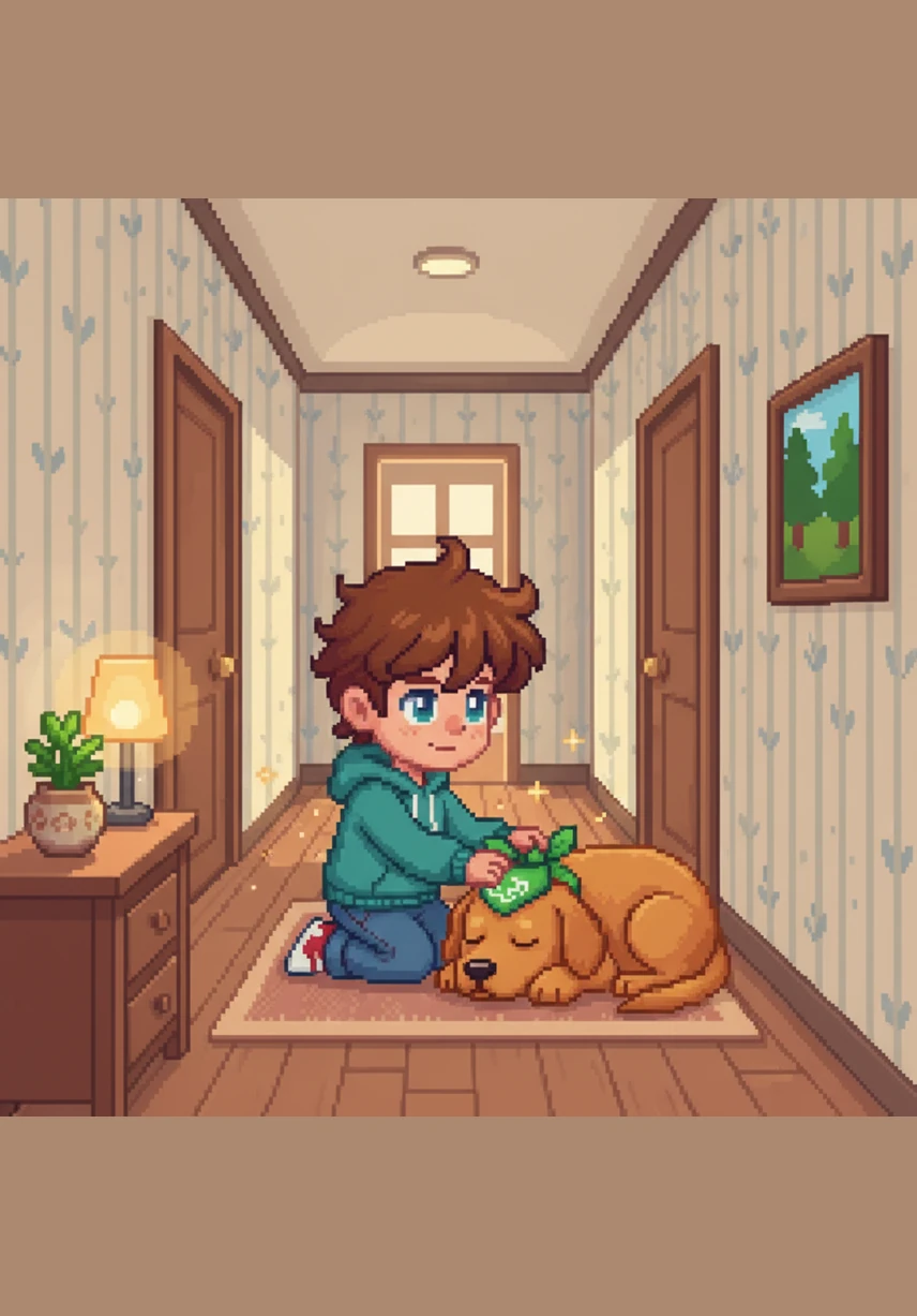 Leo gives his mum a big hug at the front door. He tells her all about his wonderful day. The illustration captures a warm home hallway where Leo is hugging his mother in an intimate, gentle scene with soft shadows and a peaceful mood.