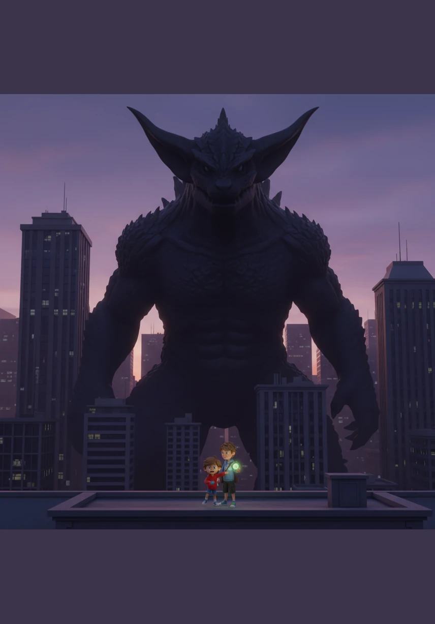 From behind the towering glass buildings, a colossal shadow emerged, dwarfing even the tallest landmarks in the city. It was the legendary Godziler, a thousand-foot-tall titan with scales of obsidian black and slate grey, and horns that curved like giant ears over its head.