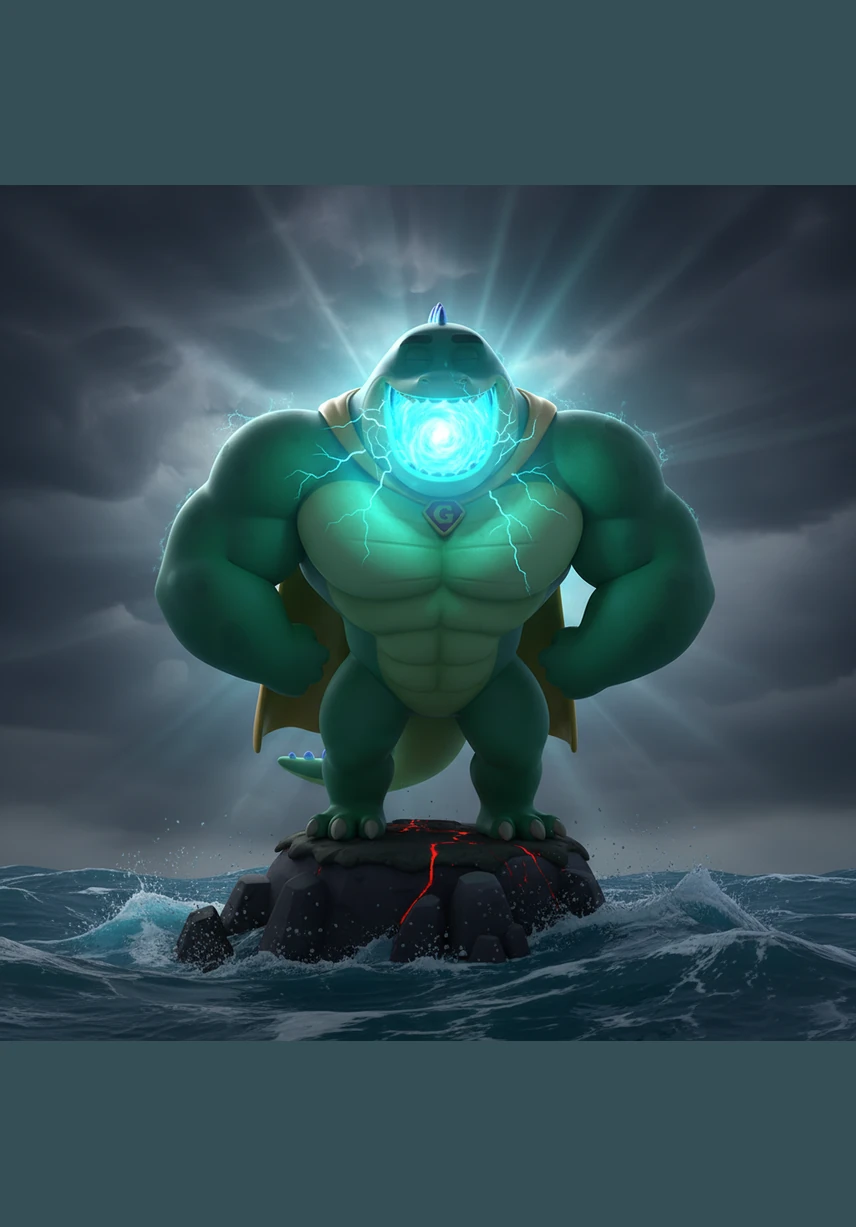 A glowing energy began to build within the monster, and a terrifying laser beam threatened to strike the heart of the city. Panicked citizens scrambled into the safety of the reinforced buildings just as the beam carved a path of destruction through the empty streets.