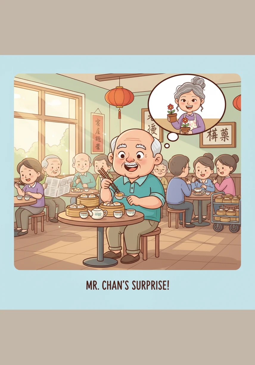 At a bustling tea house in Central, Mr. Chan receives a notification on his phone confirming his first monthly annuity payment. He pours a cup of hot jasmine tea, enjoying the taste of financial independence and the rewards of his long-term foresight.