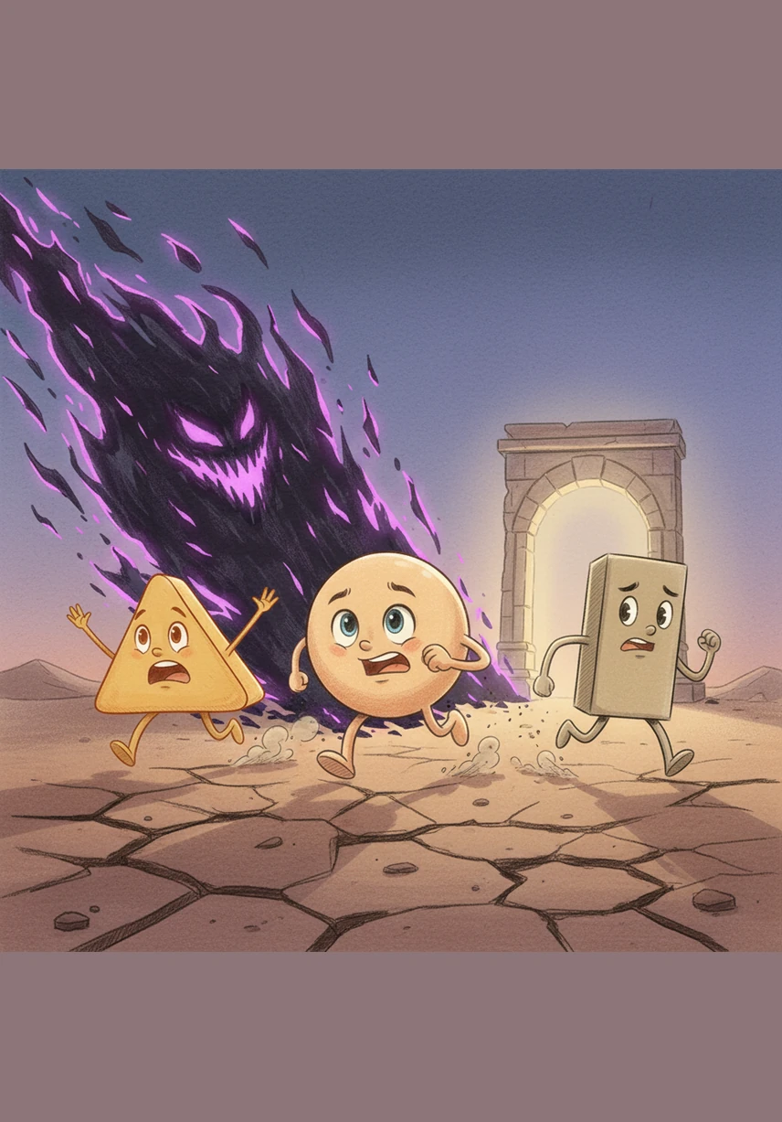 Suddenly, they reached the edge of a wide, rushing blue river that sparkled under the sun. The triangle looked at the deep water and worriedly wondered how they could ever get to the other side.