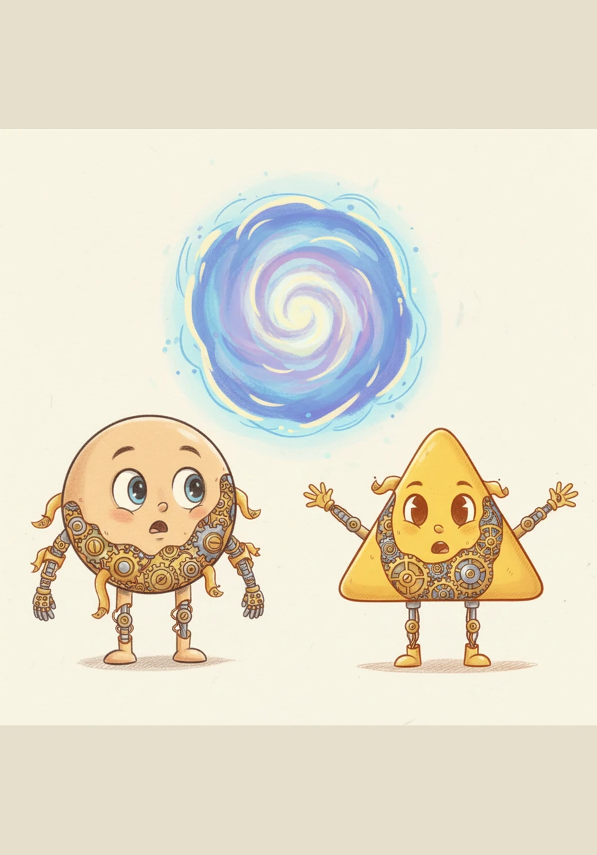 Circlo suggested that if they stuck their bodies together, they could transform into a different shape entirely. He showed them how they could become a fast, swimming fish to cross the water.