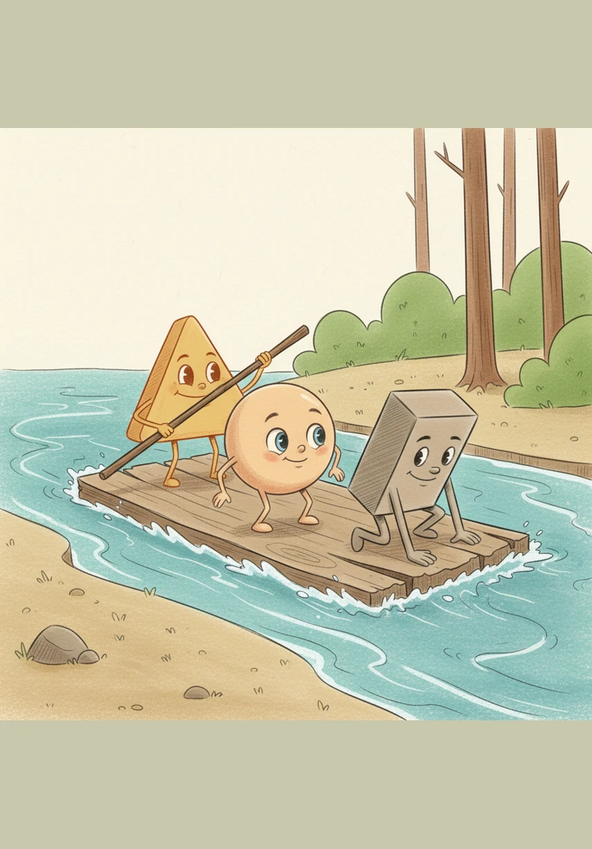 The rectangle became the middle, the triangle snapped on as the tail, and Circlo took his place at the front. Together, they splashed into the river and swam gracefully through the cool blue waves.