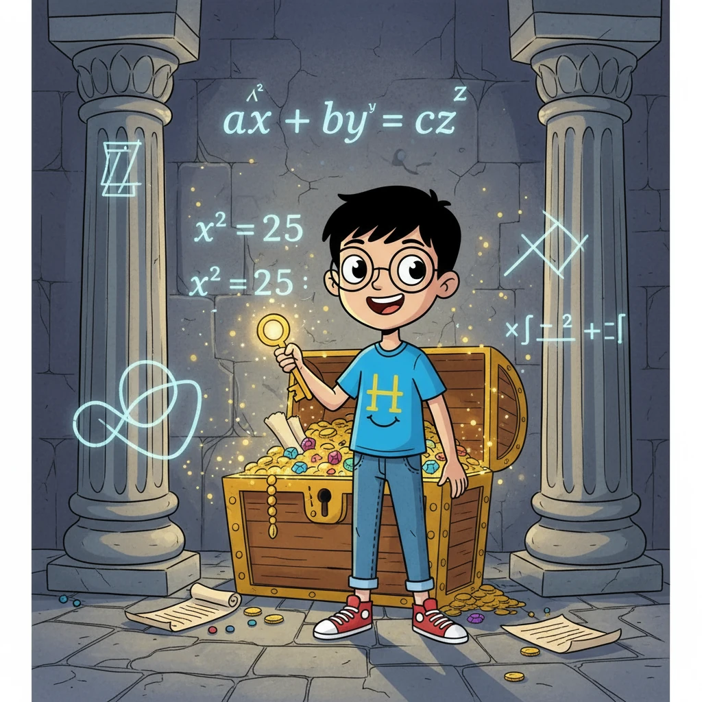 Aslan, sonunda gizemli bulmacanın sonuna ulaştı. Bulmaca, üslü ifadelerle ilgili karmaşık bir denklem içeriyordu. Aslan, öğrendiklerini kullanarak denklemi çözdü ve hazineye ulaştı.