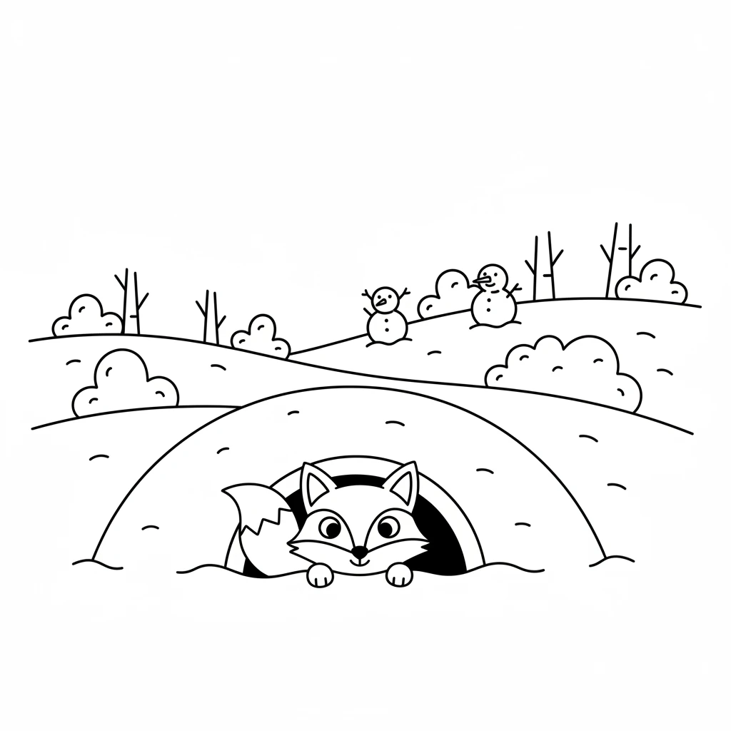 Little Flicker, a small fox, peeked out of his cozy den. Outside, the world had turned sparkling white overnight. Fresh snow covered everything, inviting him to play.