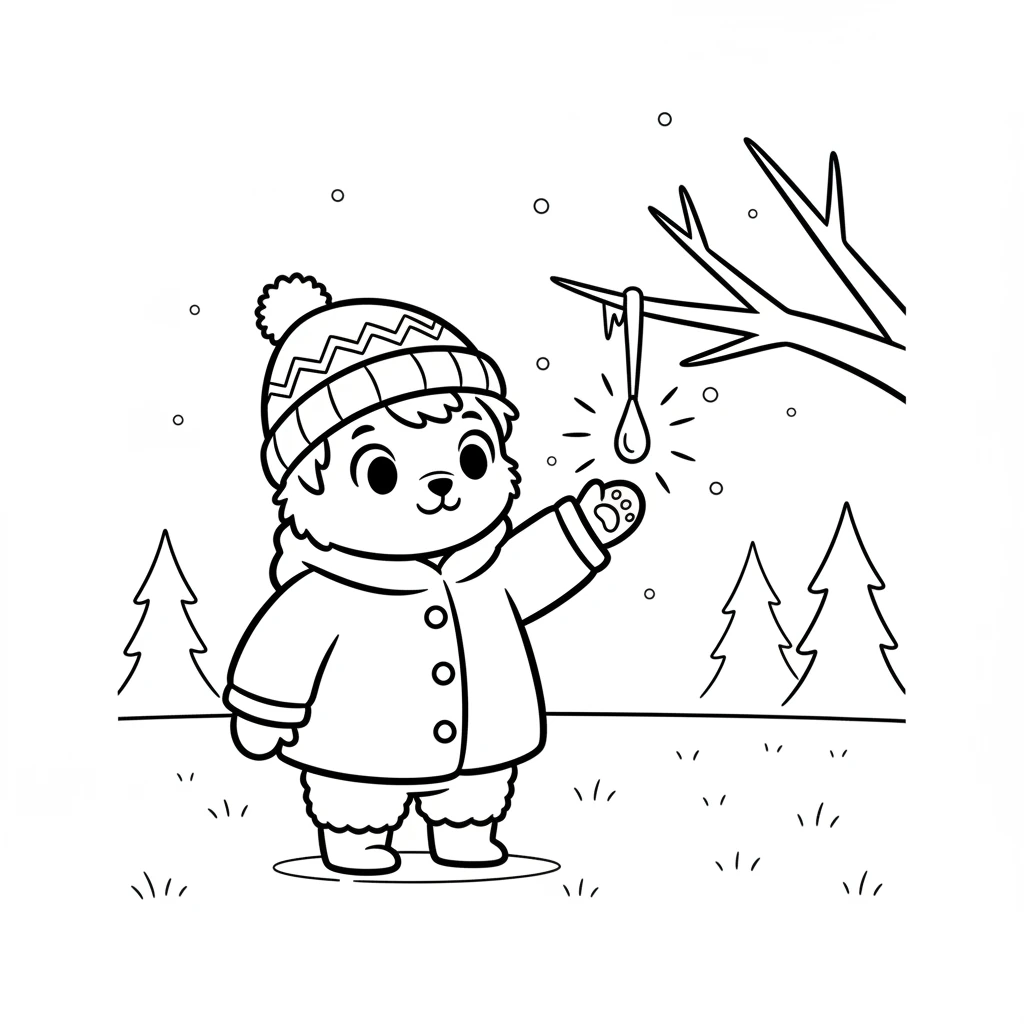 Suddenly, something caught Flicker's eye. A tiny, glowing icicle hung from a low branch, sparkling like a hidden gem. He reached out a curious paw to touch its cool surface.