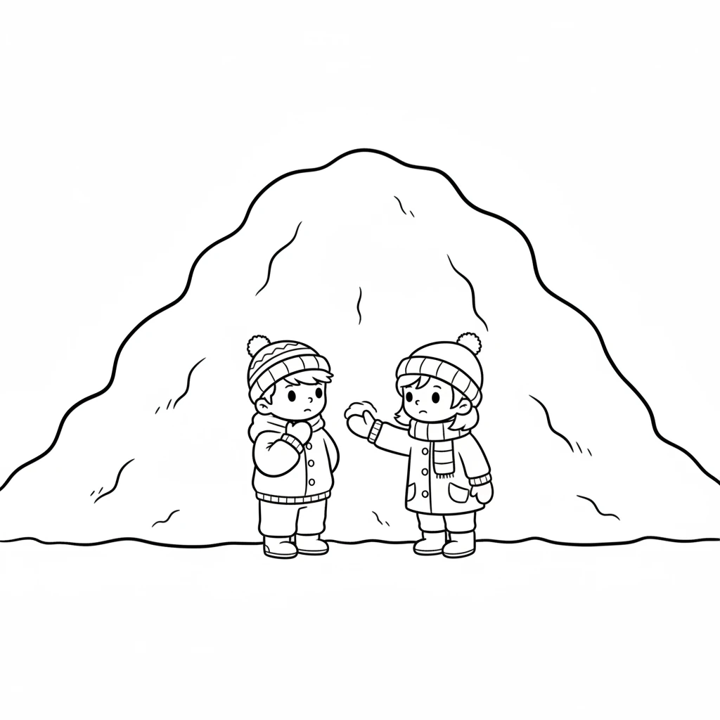 Soon, they came to a very tall snowdrift, much bigger than them. It looked like a giant, fluffy white mountain. Pip hesitated, wondering how they would get past.