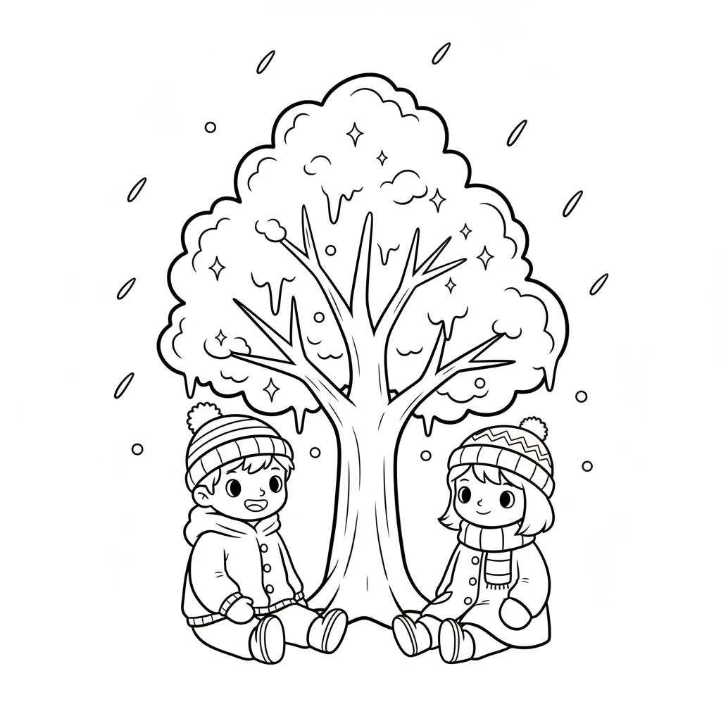 Flicker and Pip sat quietly, mesmerized by the beautiful icy tree. They felt so happy and warm inside, even in the cold winter air. It was a truly magical sight.