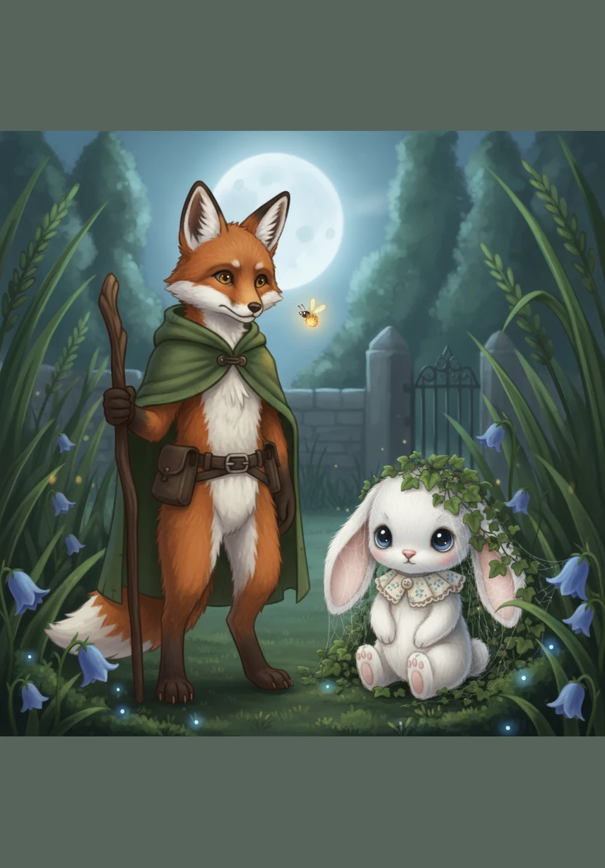 Suddenly, a rustle in the tall grass caught his attention. Tucked away behind a large hydrangea bush, a tiny white bunny was trembling, her long ears drooping with sadness.