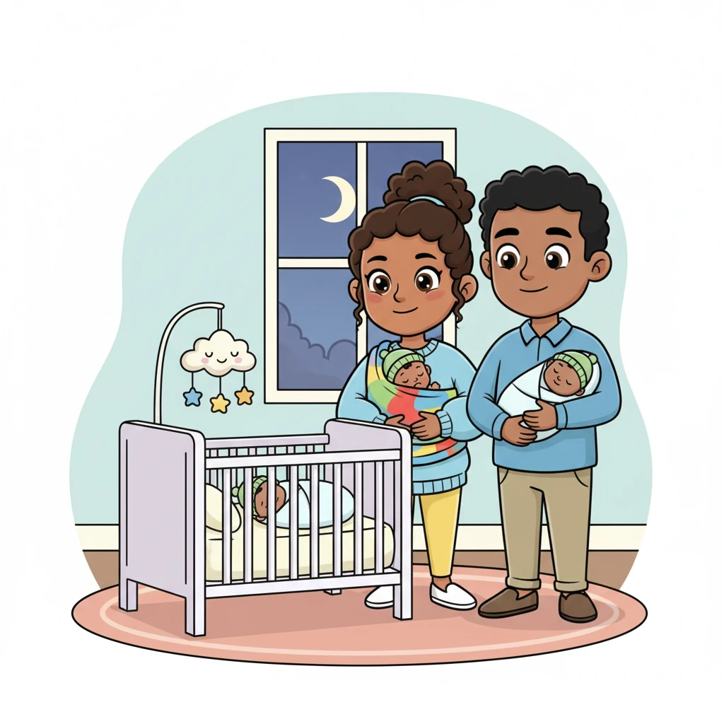 Finally, Pip was tucked soundly into the crib, a tiny, peaceful sleeper. Megan and Jeff stood side-by-side, gazing at their precious baby, their hearts overflowing. The room was quiet, filled only with soft, loving breaths.