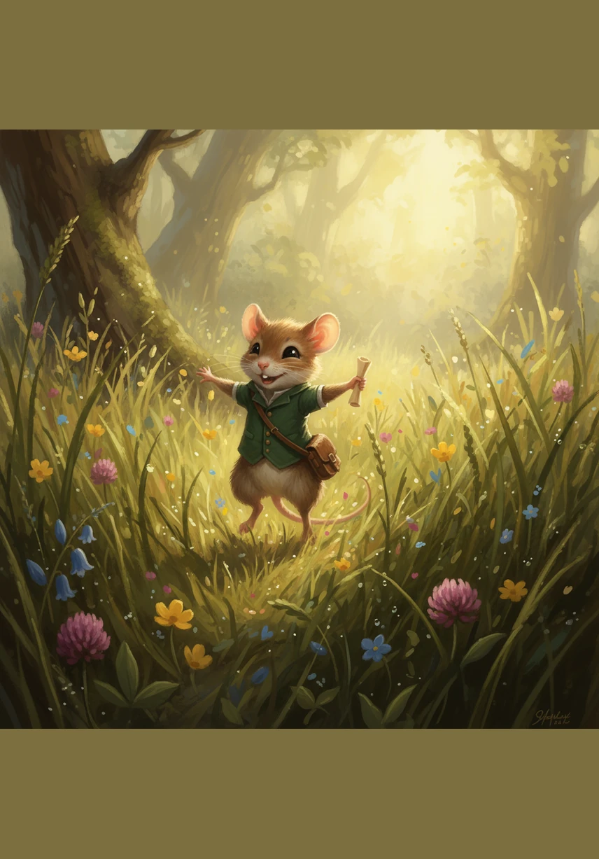 Pip was a tiny mouse who loved the warm, golden glow of the morning sun. He spent his days dancing through the tall grass, feeling safe and happy in the bright world where everything was clear and visible.