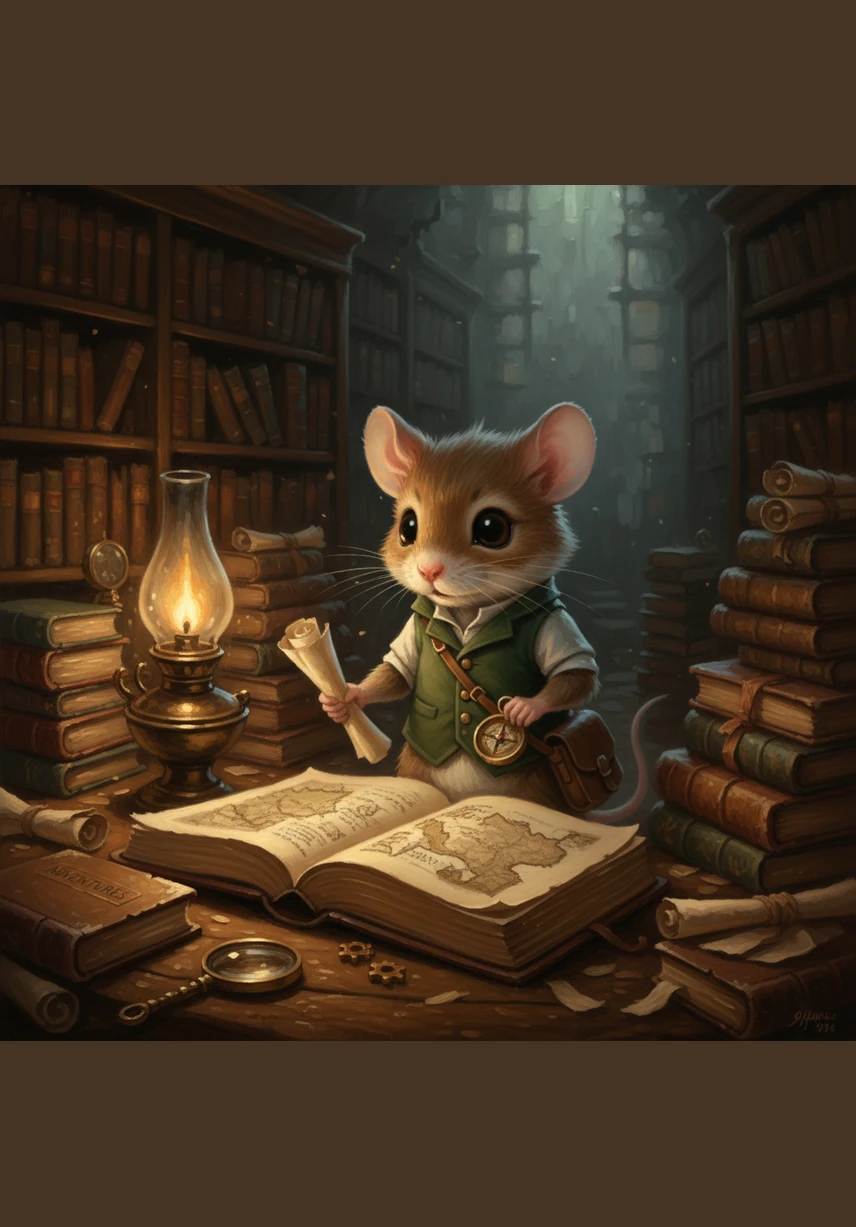 A faint, rhythmic chirping echoed through the winding tunnels, guiding Pip deeper into the heart of the mountain. He followed the sound through narrow passages, his tiny paws clicking softly on the damp and mysterious cavern floor.