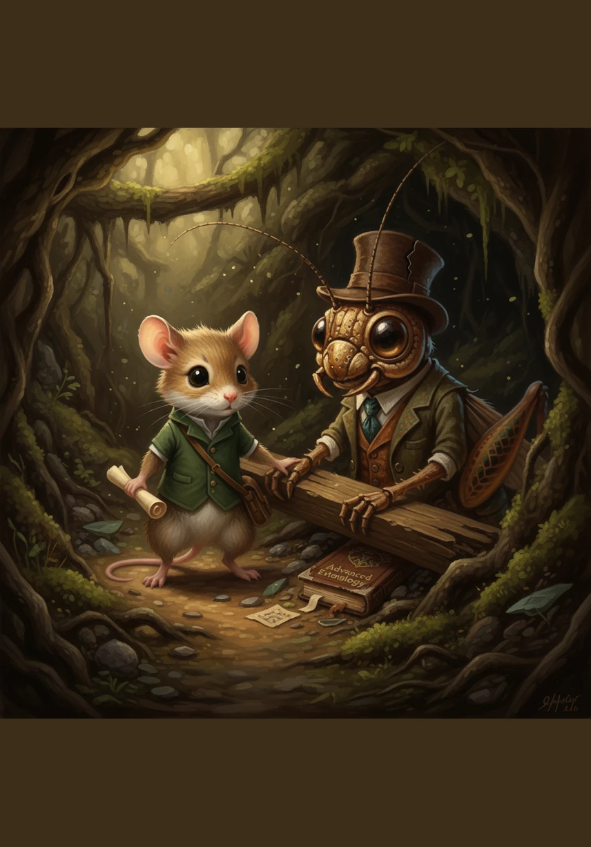 In a narrow corner, he finally found Barnaby trapped under a fallen twig, unable to move his delicate wings. Pip used all his strength to nudge and lift the branch, freeing his friend with a triumphant and joyful squeak.