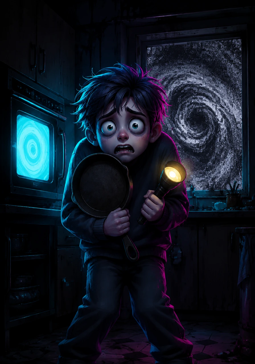 Leo retreated to the kitchen, grabbing a flashlight and a heavy iron skillet, his heart hammering against his ribs like a trapped bird. The digital clock on the microwave began spinning backward rapidly, counting down to an unknown, ominous deadline. Through the window, he noticed that the stars in the night sky had vanished, replaced by a swirling void of gray static.