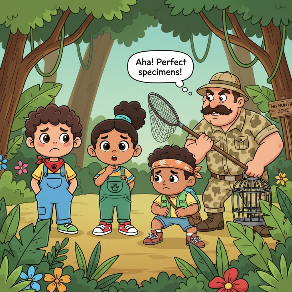 Suddenly, a strange sound breaks the jungle's peace. A bulky figure, Hunter Hoshiyaar Singh, sneaks through the bushes, carrying a long net and a stur