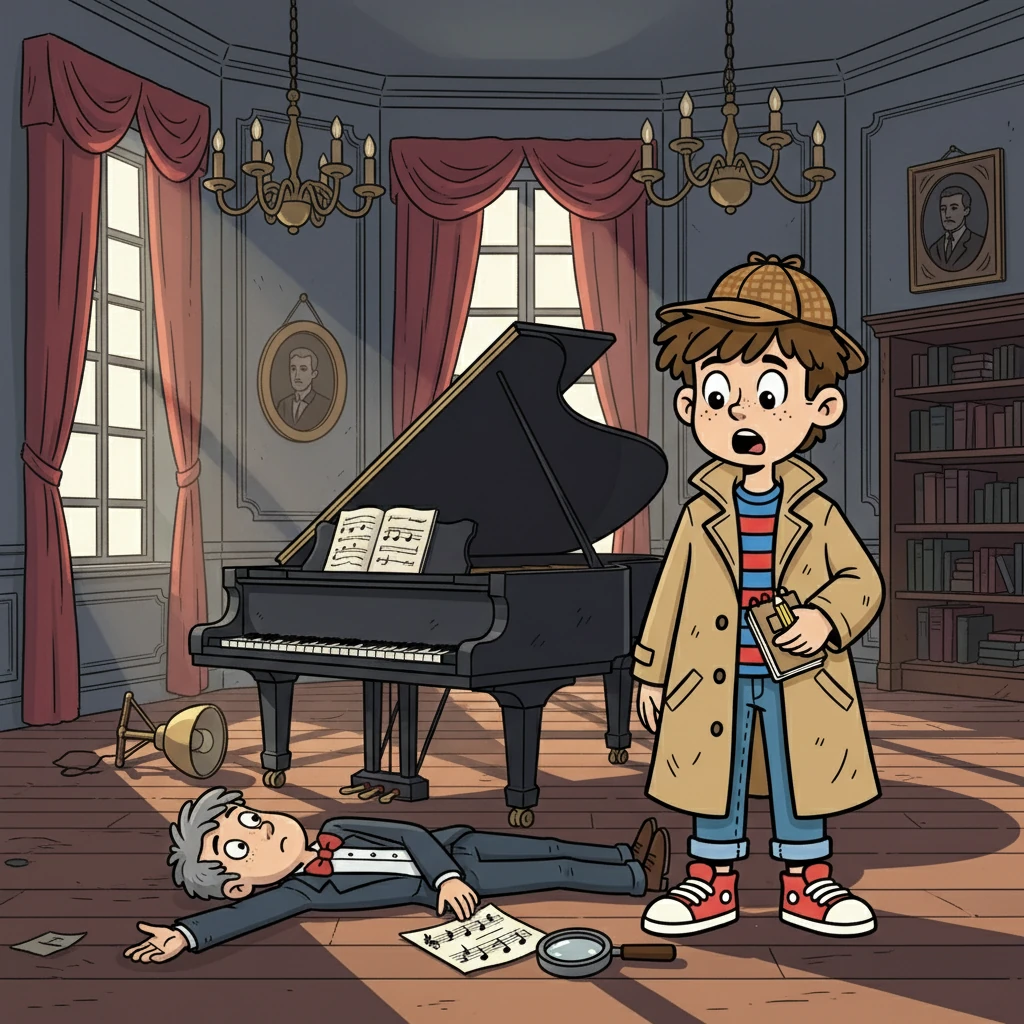 Improvvisamente, un grido rompe il silenzio. Il pianista è stato trovato morto, vicino al pianoforte. Un biglietto con le note della Sonata al Chiaro di Luna è vicino al corpo.