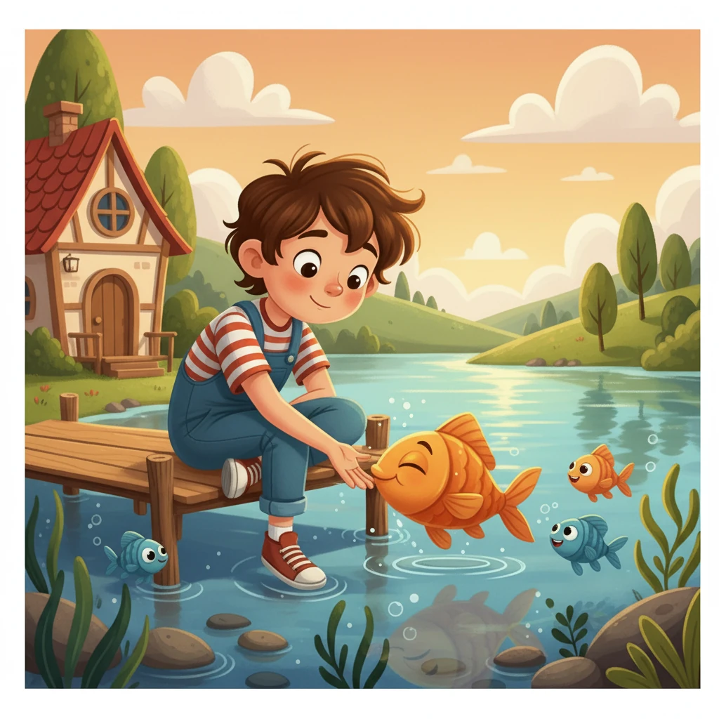 Miguel ficou maravilhado com o peixe dourado e estendeu a mão para tocar nele. Para sua surpresa, o peixe nadou até ele e esfregou sua cabeça na mão do menino, como se estivesse pedindo carinho.