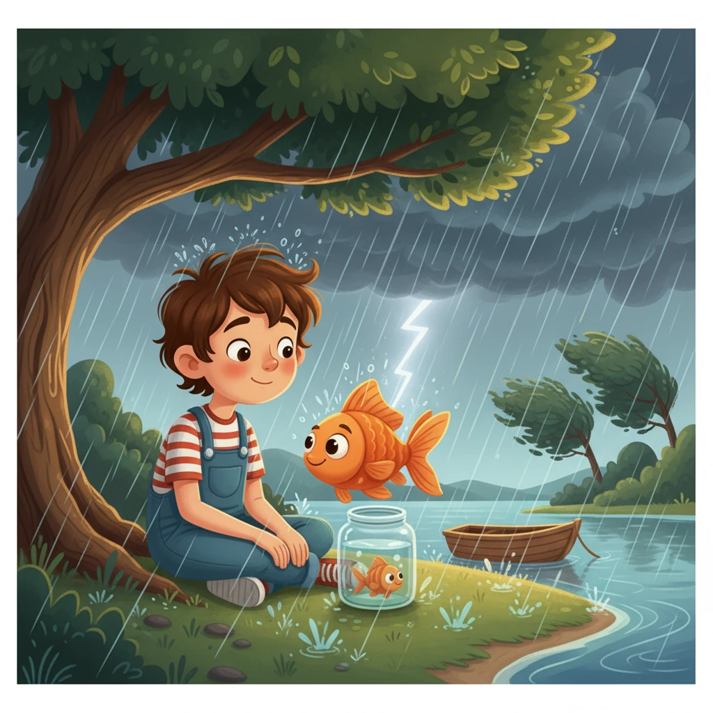 Juntos, Miguel e o peixe dourado encontraram uma maneira de se proteger da tempestade. E assim, sua amizade foi fortalecida, provando que a amizade pode superar qualquer desafio, mesmo vivendo em mundos diferentes.