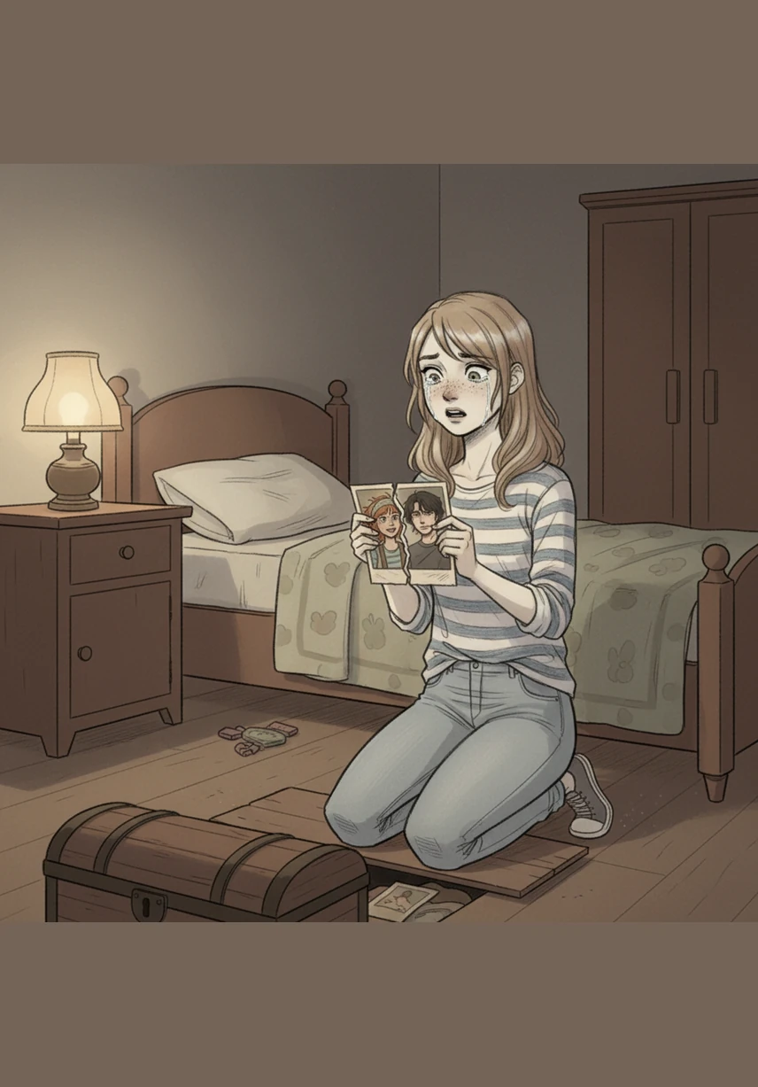 Lena odkrywa w sypialni rodziców ukryte, podarte zdjęcie, które przedstawia jej matkę w towarzystwie tajemniczego mężczyzny o groźnym spojrzeniu. Jej poukładany świat zaczyna się sypać, gdy uświadamia sobie, że jej wspomnienia zostały celowo zatarte. Łzy spływają jej po policzkach, gdy patrzy na dowód wieloletniego kłamstwa najbliższych osób.