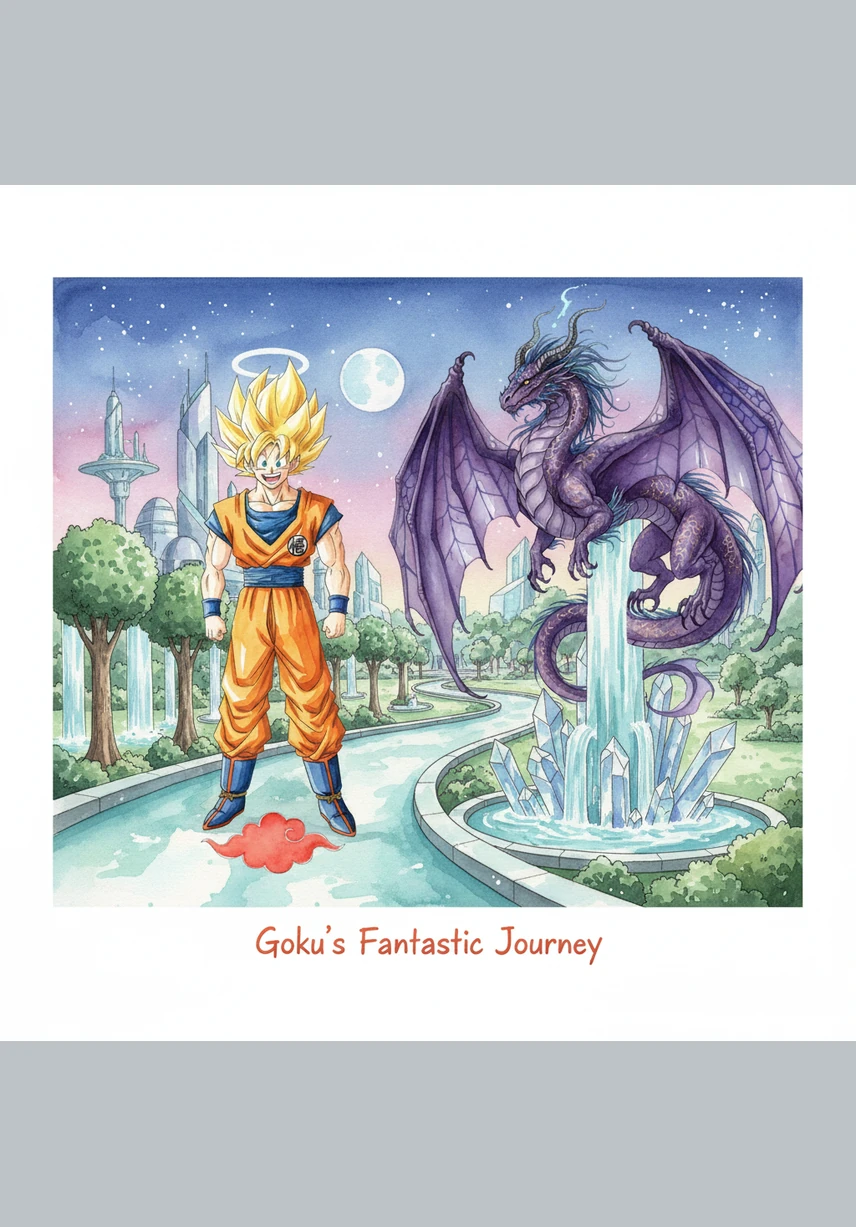 As he steps inside, vibrant neon lights wash over him and futuristic music pulses through the floor. Goku can't help but grin as he sees floating platforms and glowing paths leading into the heart of the park.