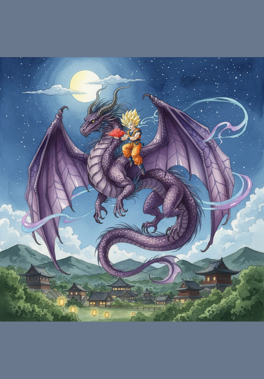 Suddenly, a massive shadow glides over the ground and a magnificent purple dragon descends from the starry sky. Instead of a roar, the dragon lets out a friendly chirp and wiggles its tail to the beat of the music.