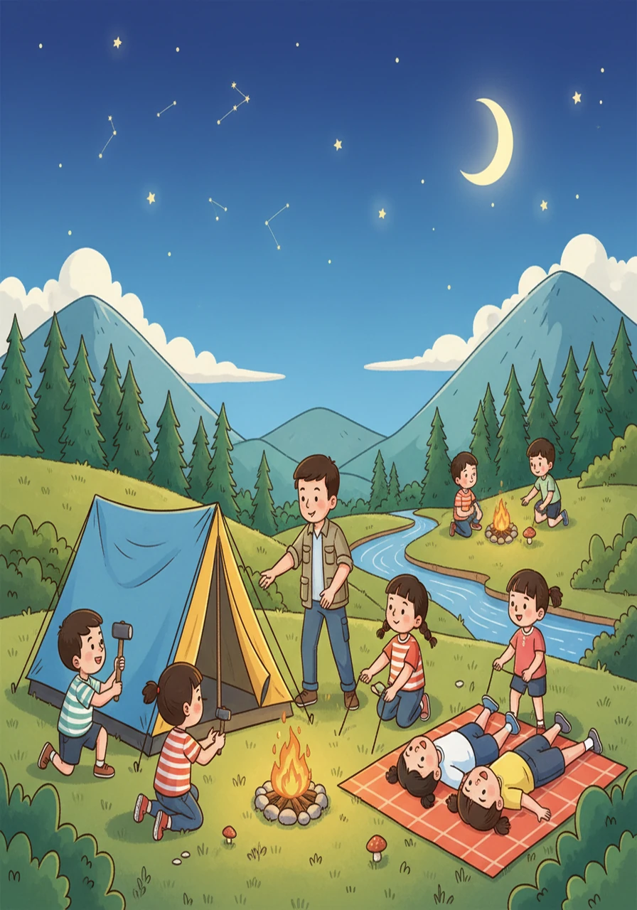 夏令营里，贝贝和小伙伴们一起学习野外生存技能，他们一起搭帐篷，寻找食物，还在夜晚一起仰望星空。贝贝学会了如何照顾自己，也学会了如何与他人合作。