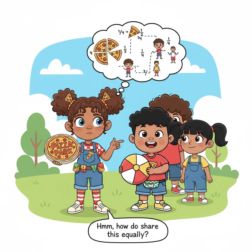 Lina, ever the careful one, looked at the pizza and then at her three friends. She wanted to make sure everyone got a fair share of the delicious meal