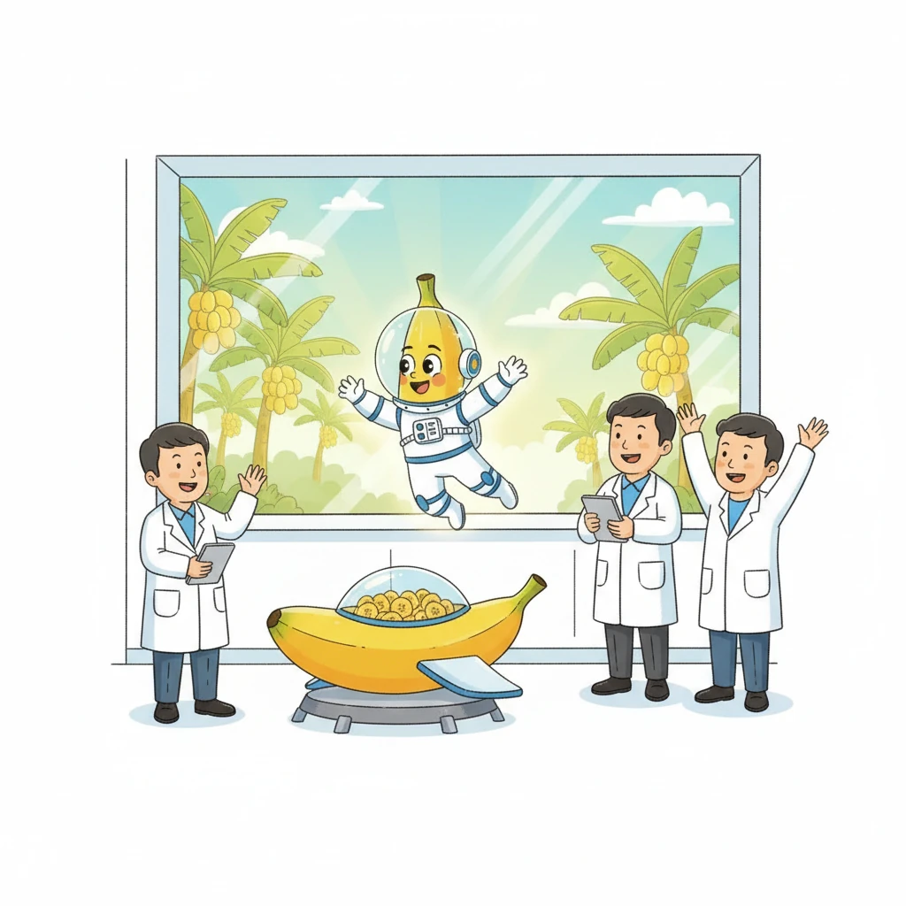 一天，一个神秘的太空计划选中了蕉蕉。他穿上特制的迷你宇航服，戴上透明的头盔，激动得全身发光。科学家们为他准备了一艘小巧玲珑、香蕉形状的宇宙飞船，里面装满了美味的香蕉片作为燃料。