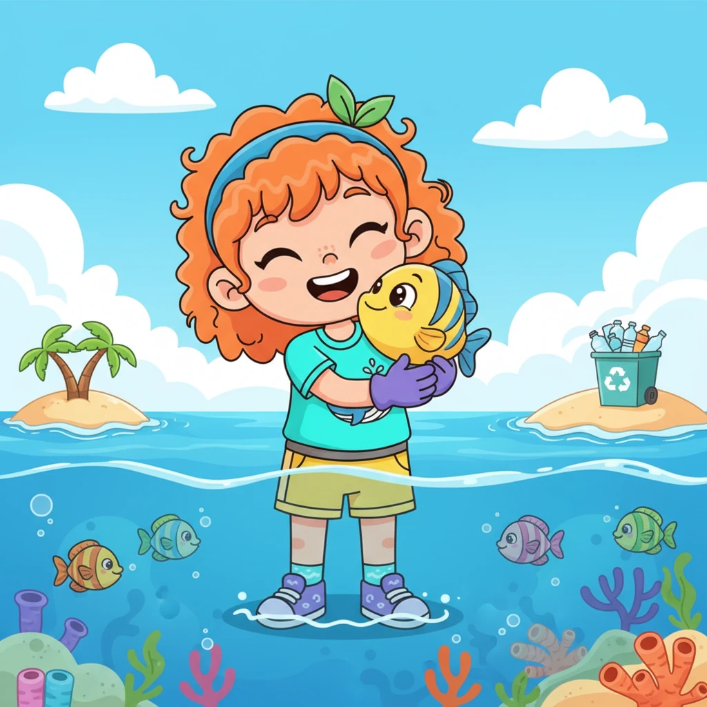 Lily smiles, feeling warm and proud inside. She knows that keeping the ocean clean and recycling is a very important job for everyone. With a big hug for Shelly, Lily promises to always protect the beautiful blue sea and its amazing creatures.