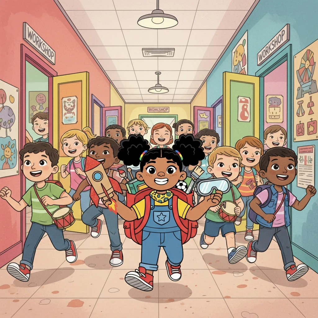 Sofía y otros niños y niñas llegaban, algunos con zapatillas, otros con tambores. Se dirigían ansiosos a los talleres. Las risas y la emoción llenaban los pasillos.