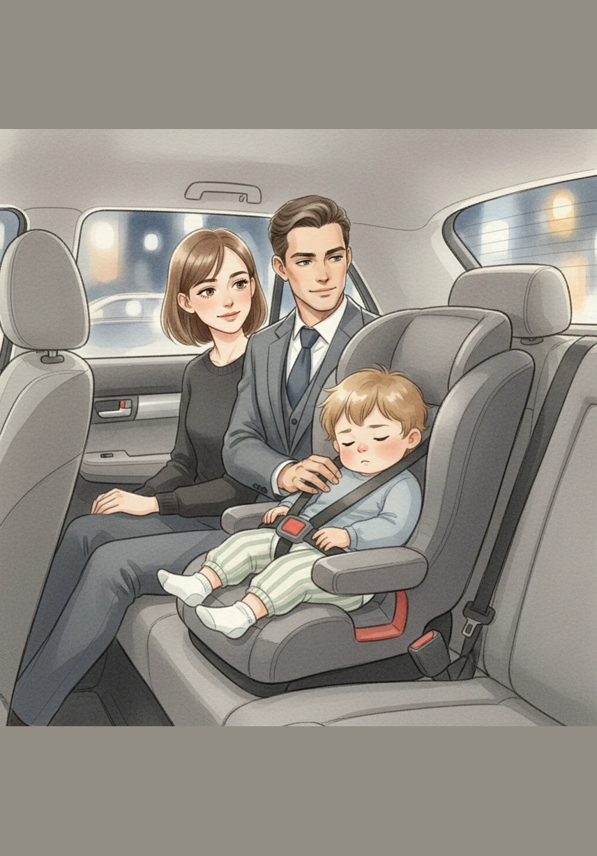 The boss carries the sleepy toddler to the car, where a sturdy booster seat is waiting in the back. He is buckled in securely, his small feet dangling as they drive through the quiet city toward a home he never expected to have.