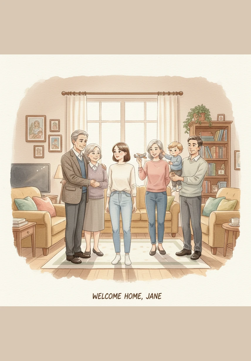 Later that day, Jane is introduced to his new extended family, including a kind older sister home from college and doting grandparents. They gather around him with warm smiles, welcoming him into a massive family tree he never knew he needed.