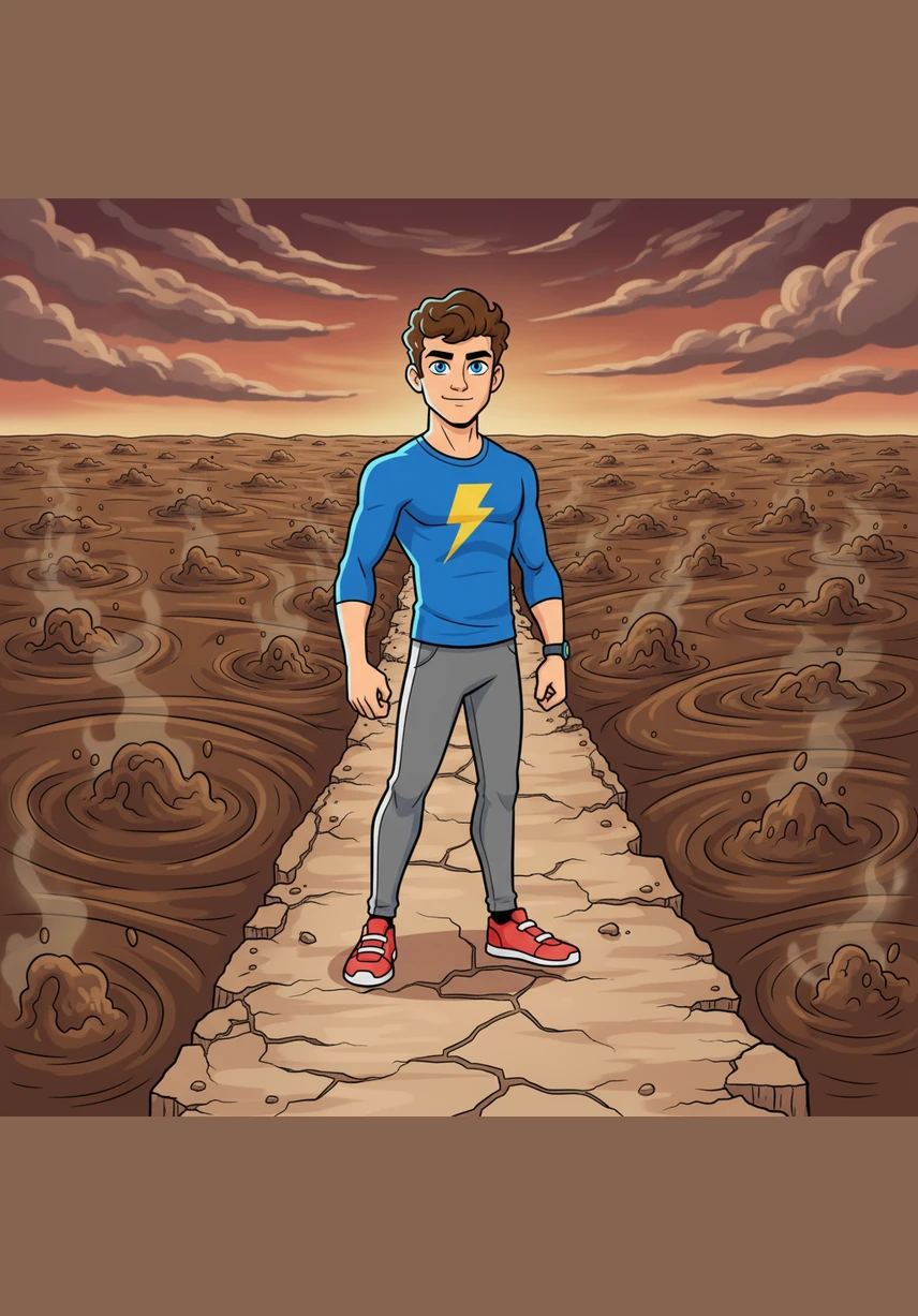 Elias stood at the edge of the world, staring at the thin ribbon of dry earth that stretched toward the horizon. On either side, a vast sea of thick, bubbling brown mud churned like a living thing.