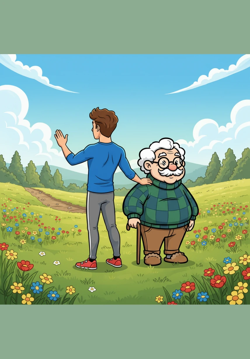 Elias stepped off the narrow trail onto a vast, sun-drenched meadow filled with wildflowers. He turned back one last time, watching the treacherous path vanish into the distance as he embraced the solid ground.