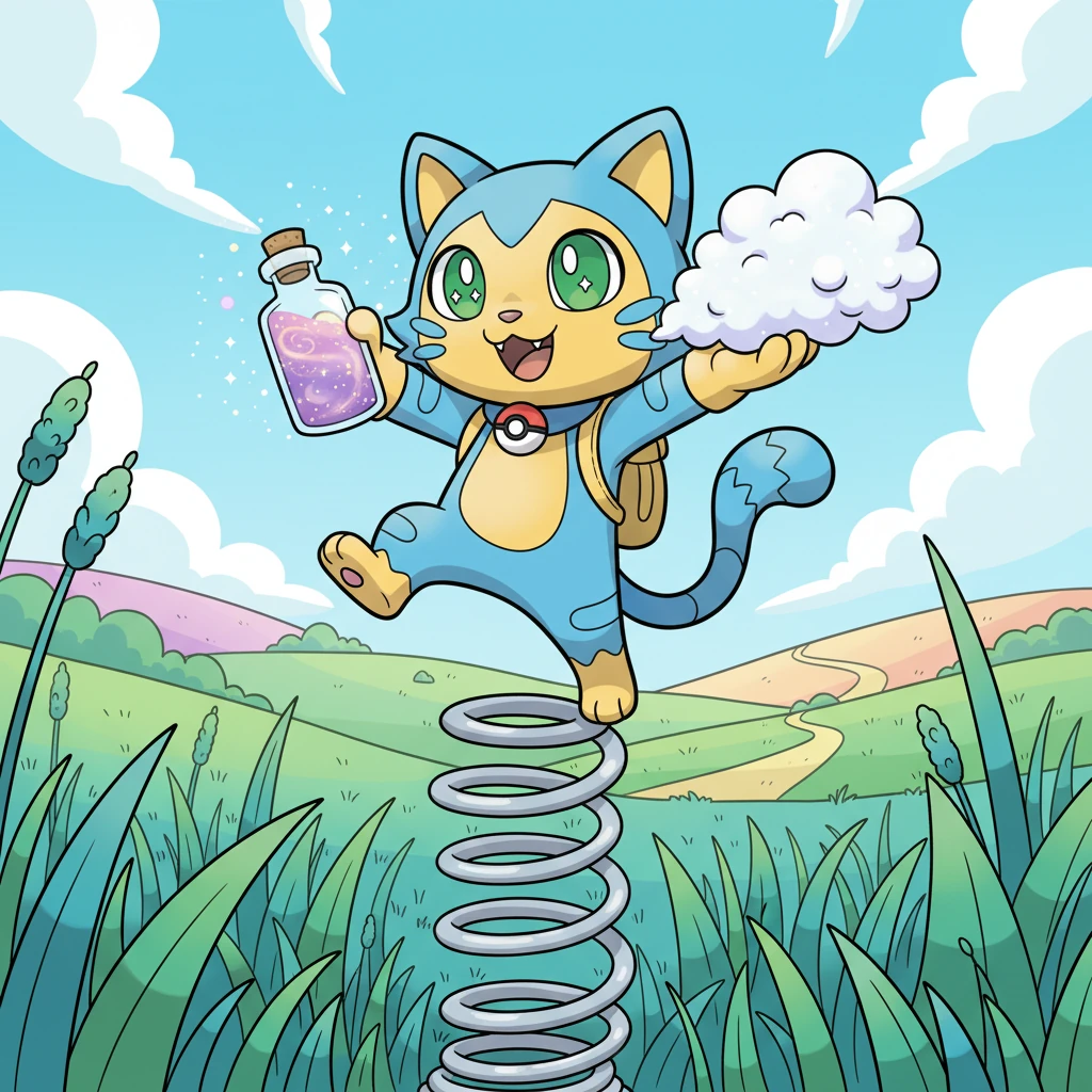 With a determined grin, Mewton set off on a thrilling quest to gather the perfect ingredients for his creation. He carefully selected a bouncy spring for super jumps, a shimmering bottle of stardust for magic, and a soft, fluffy cloud for the purr-fect fur. Each item was chosen with great care and excitement.