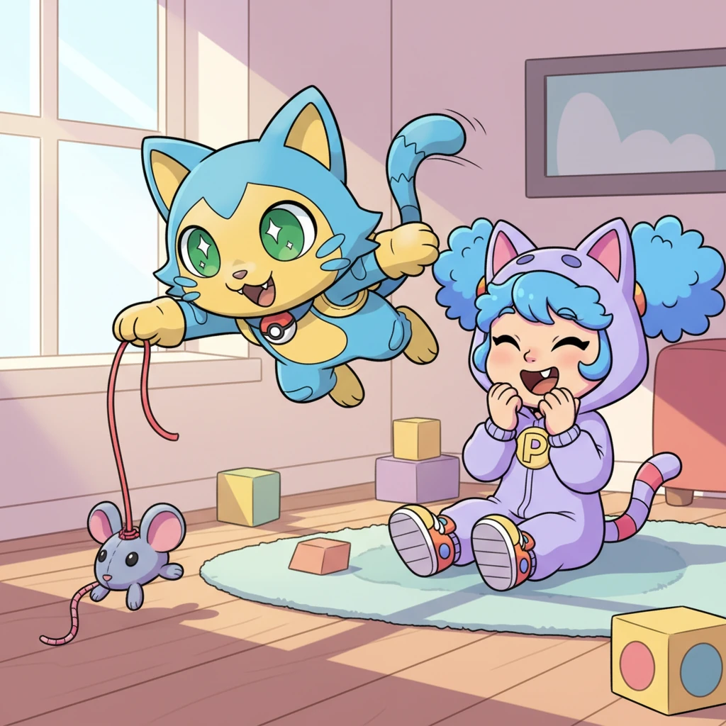 Purrfect immediately showed its playful nature, batting at a dangling string with incredible speed and pouncing on a toy mouse with surprising agility. Mewton laughed out loud, delighted by his new friend's boundless energy and mischievous antics. Their adventure was just beginning!