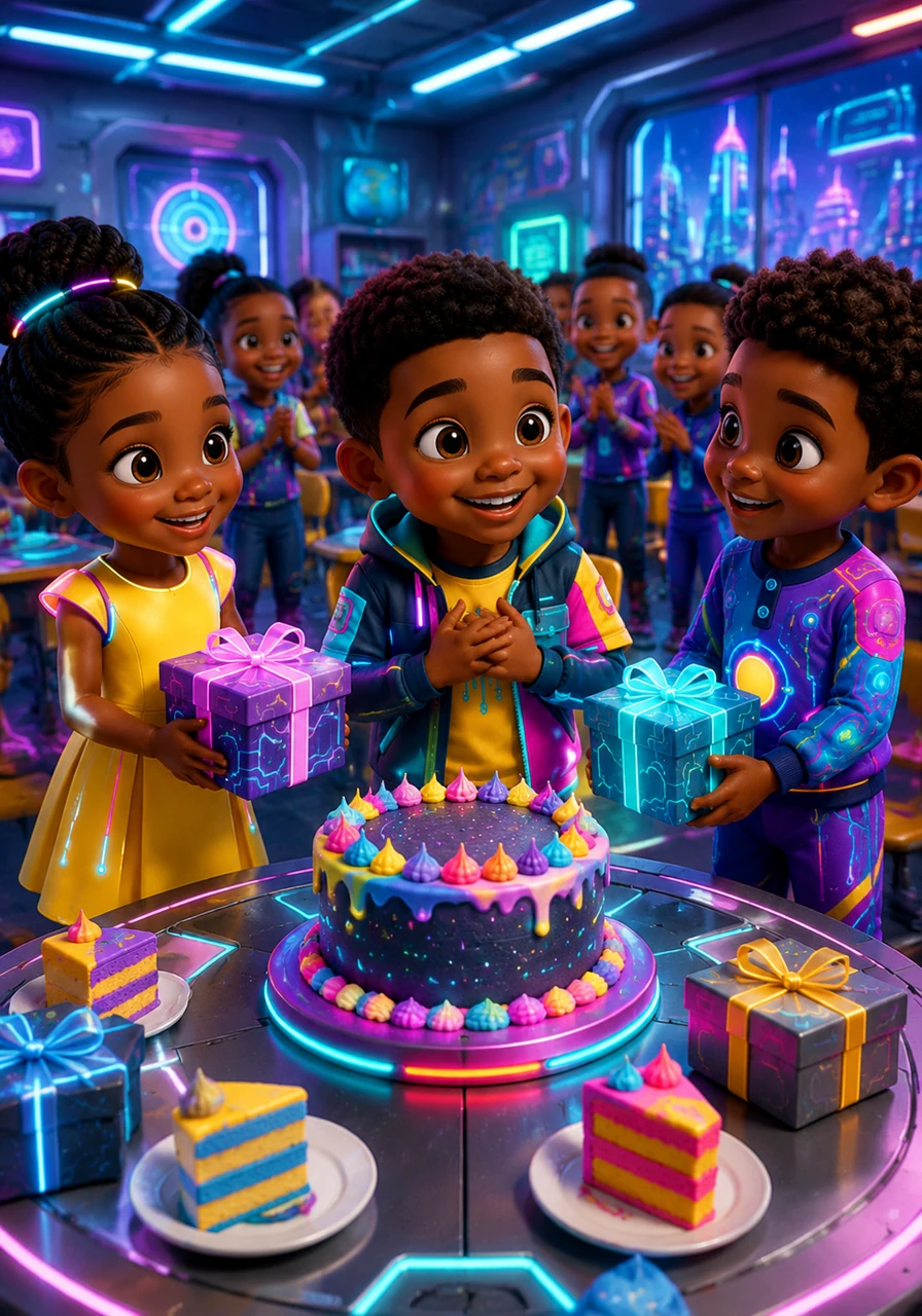 The classroom erupts in joy as Joshua’s classmates surprise him with a colorful birthday cake and thoughtful gifts. Joshua overflows with gratitude, thanking everyone with a huge smile and happily sharing his cake so that everyone can enjoy the blessing together.