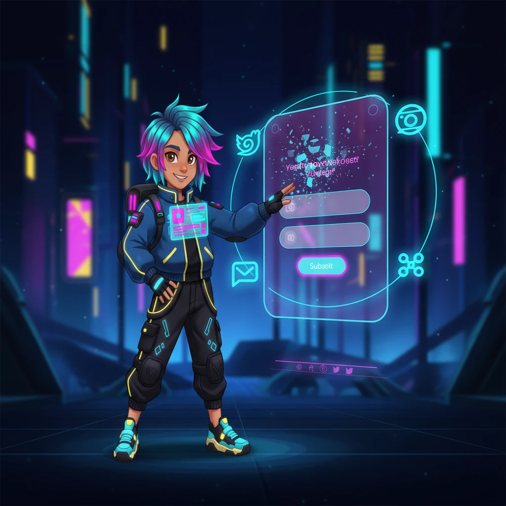 The contact section emerges, a sleek form requesting name, email, and message, surrounded by glowing social media icons. An animated success message playfully bounces into view after a simulated submission. Below, a minimal, modern footer anchors the site, displaying copyright information and subtle social links.