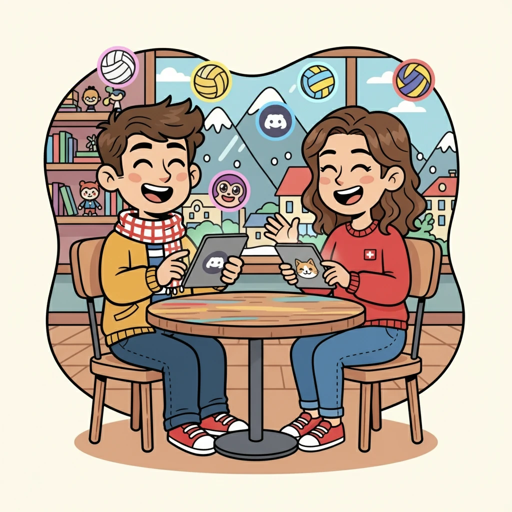 Atia, une Suissesse fan de volley et d'anime, rejoignit la conversation. Elle était nouvelle sur le serveur, mais son énergie et son humour captivèrent rapidement Ryzzle. Ils échangèrent des blagues et des références, découvrant une connexion inattendue.
